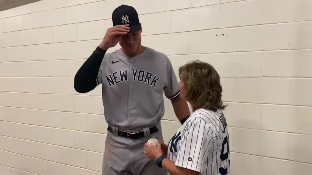 Aaron Judge and mom with 61st HR ball