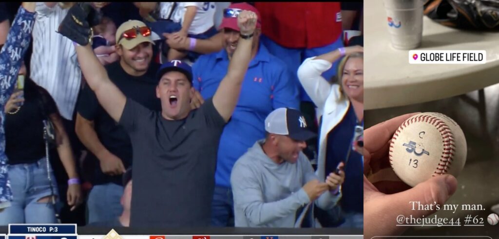 Corey Youmans after catching Aaron Judge's 62nd HR ball.