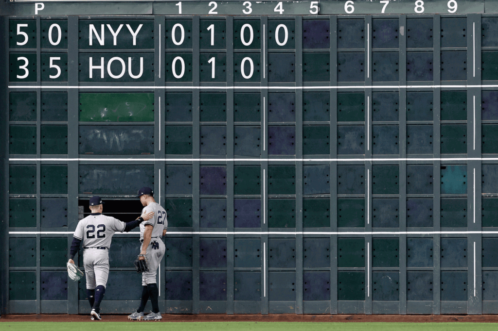 Giancarlo Stanton broke the scoreboard in Houston.