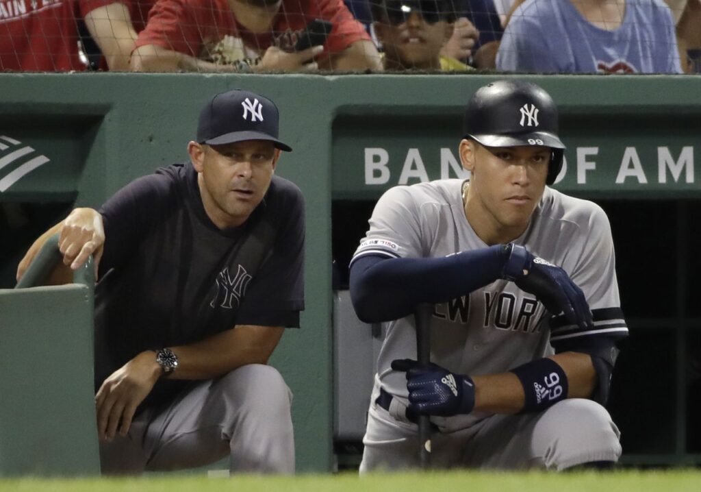 Aaron Judge with manager Aaron Boone