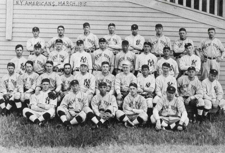 The 1915 New York Yankees who wore the pinstripes for the first time.