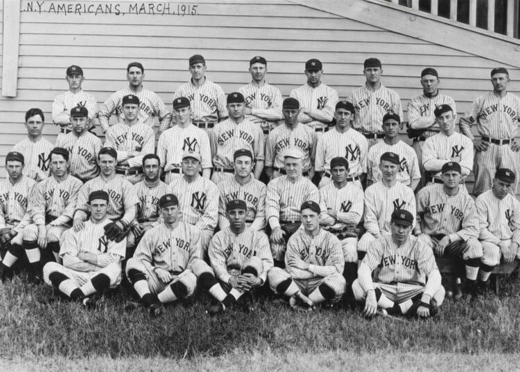 The 1915 New York Yankees who wore the pinstripes for the first time.