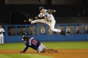 Derek Jeter fielding during a game at Yankee Stadium