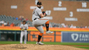 Carlos Rodon is taking position on the mound. The Yankees are running to sign the starting pitcher.