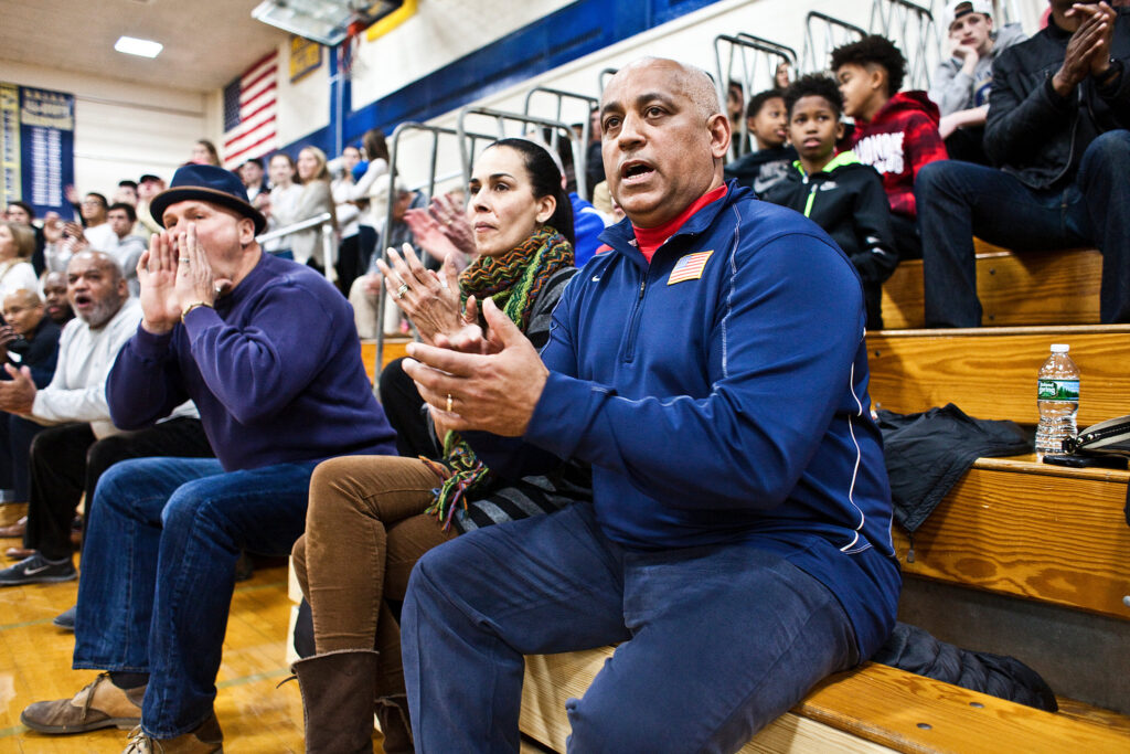 Omar Minaya and his wife Rachel are watching his son Justin playing basketball in Old Tappan, N.J.