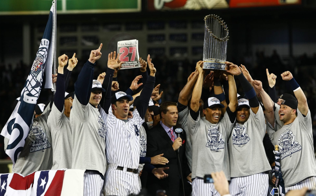 The 2009 Yankees team after winning the 27th World Series title.