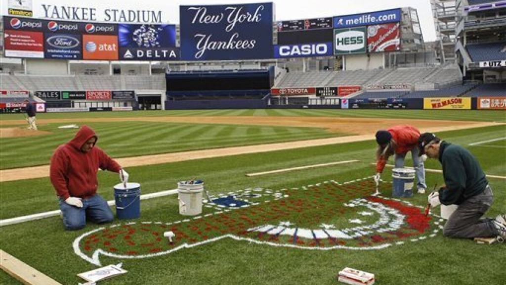 The Yankees getting their Yankee Stadium ready for Opening Day.