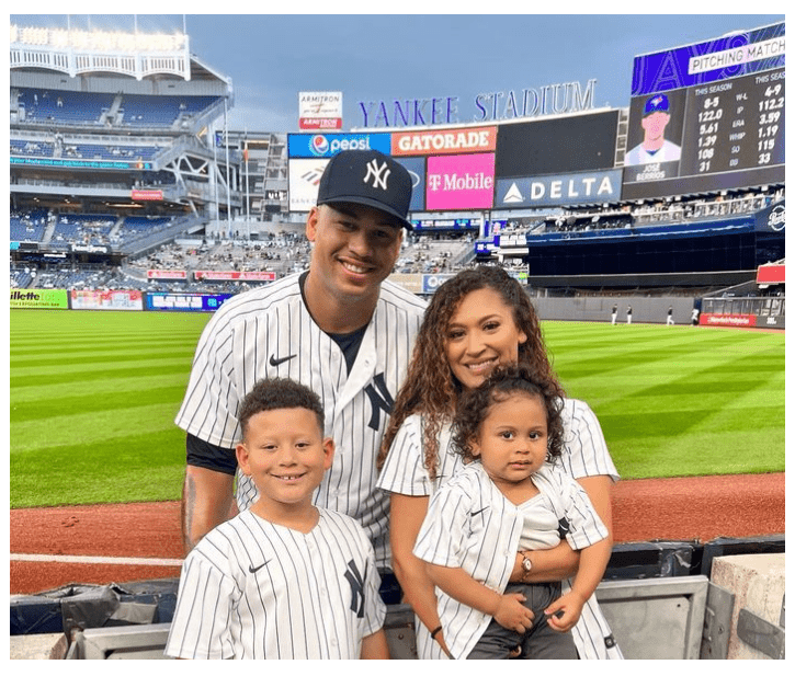 Frankie Montas with his family at Yankee Stadium.