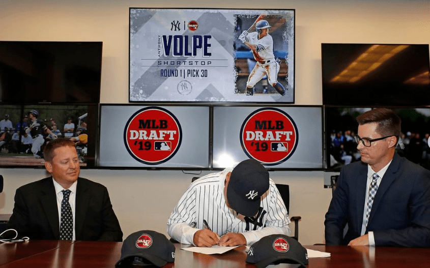 Anthony Volpe is signing MLB Draft contract with the Yankees on June 10, 2019.