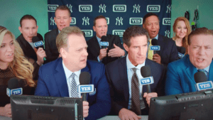 The YES Network's Yankees booth with a 9-person broadcast in 2018.