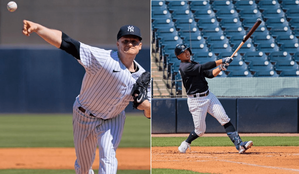 Clarke Schimdt and Anthony Volpe are playing for the Yankees spring training squads on Feb 26, 2023.