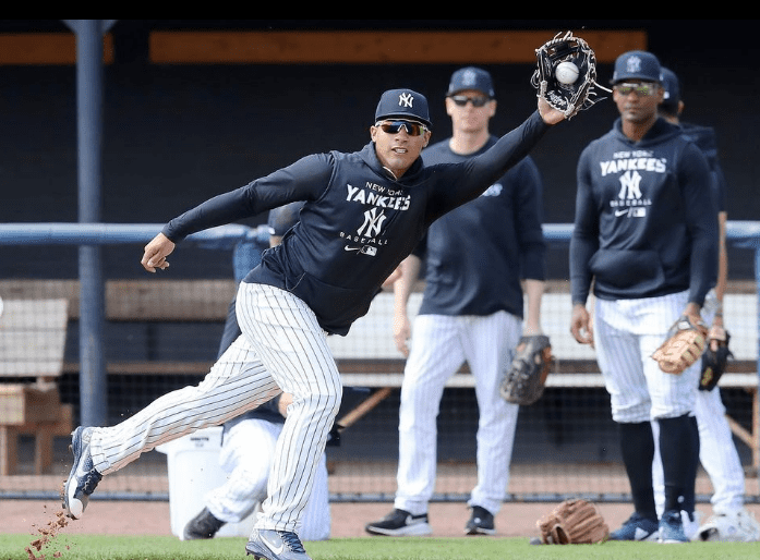 The Yankees team during a training session.