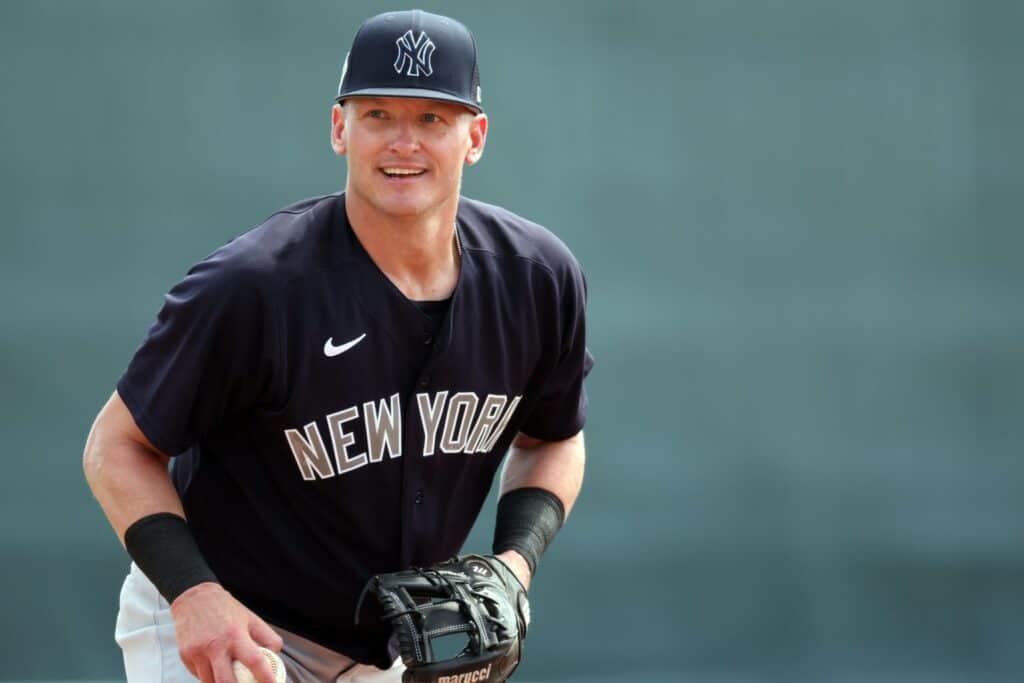 Josh Donaldson of the New York Yankees is at a practice session.