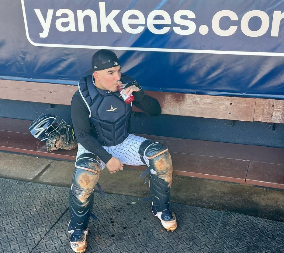 Yankees catcher Jose Trevino is resting after a training game.