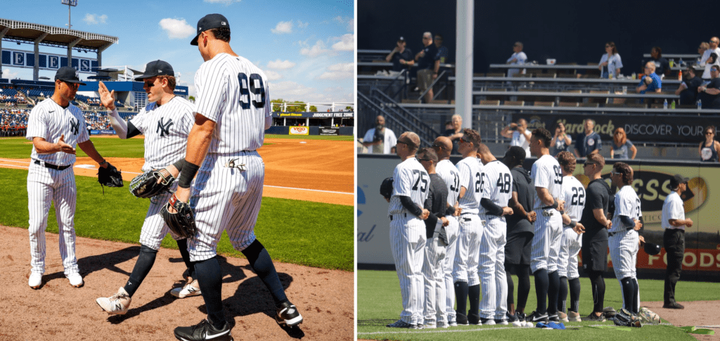 The New York Yankees players at a spring training game in Tampa on March 1, 2023.