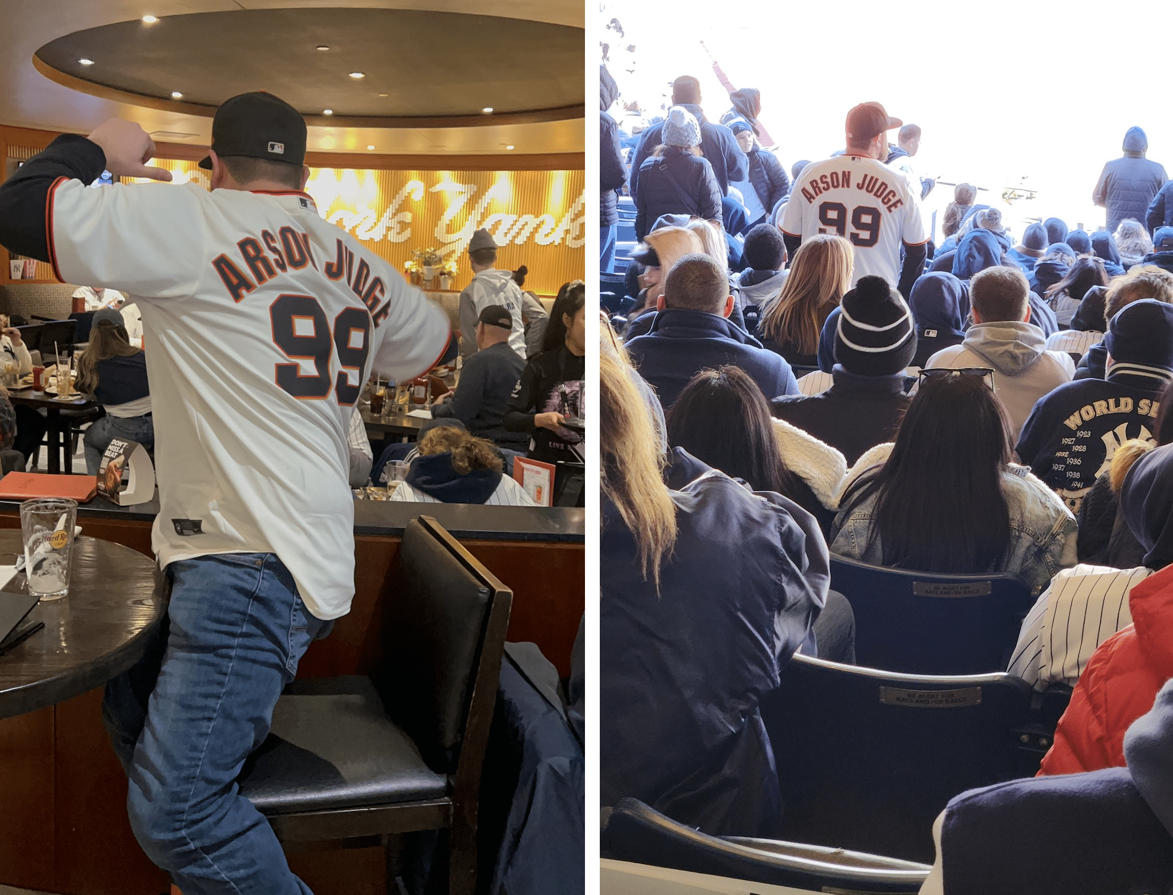 Fan Wearing 'Arson Judge' Jersey to Giants at Yankees Opening Day Game