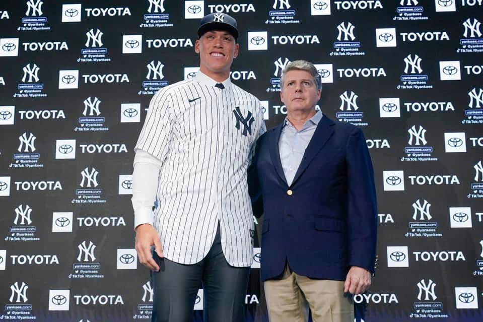 Yankees owner Hal Steinbrenner with Aaron Judge