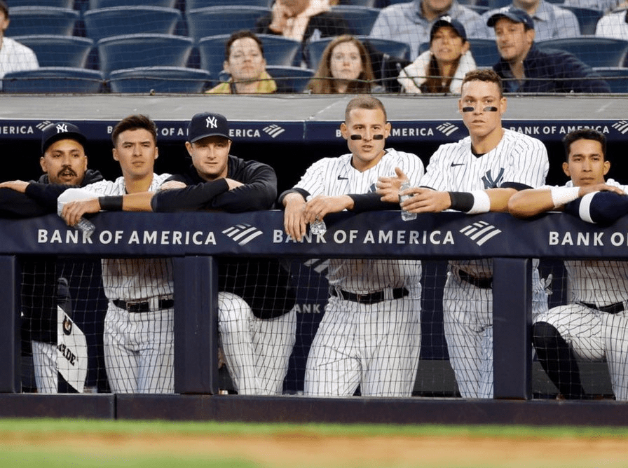 The most famous faces at the Yankees dugout watching a game anxiously at Yankee Stadium on April 23, 2023.