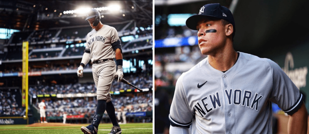 Yankees Aaron Judge is at Globe Life Field in Arlington against the Texas Rangers on April 28, 2023 after exiting the game following a hip injury.