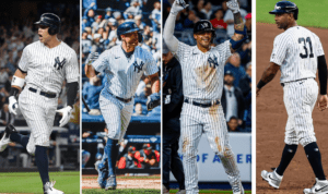 The Yankees' big guns Aaron Judge, Giancarlo Stanton, Gleybar Torres and most hated by Yankees fans Aaron Hicks.