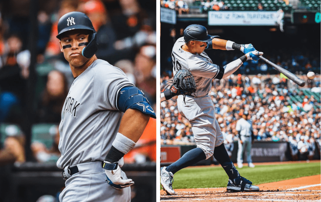 Aaron Judge hit two home runs against the Orioles at Camden Yards on April 09, 2023.