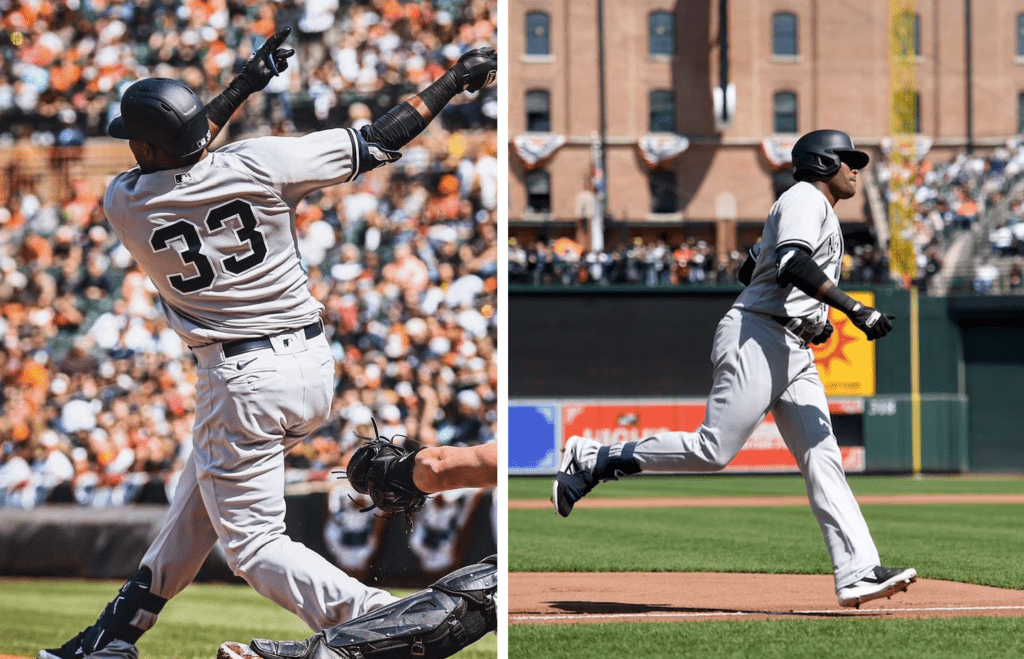 Franchy Cordero of the Yankees is playing against the Orioles in Camden Yards, Baltimore, on April 8- 9, 2023.