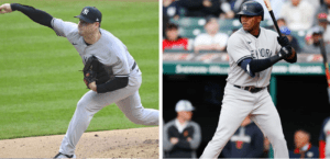 Gerrit Cole and Franchy Cordero during the Yankees game against Guardians at Progressive Field, Cleveland, April 11, 2023.