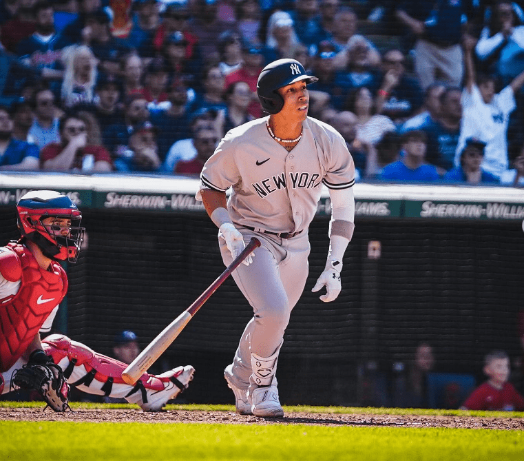 Oswaldo Cabrera hit the winning run for the Yankees against the Guardians on April 12, 2023, in Progressive Field.