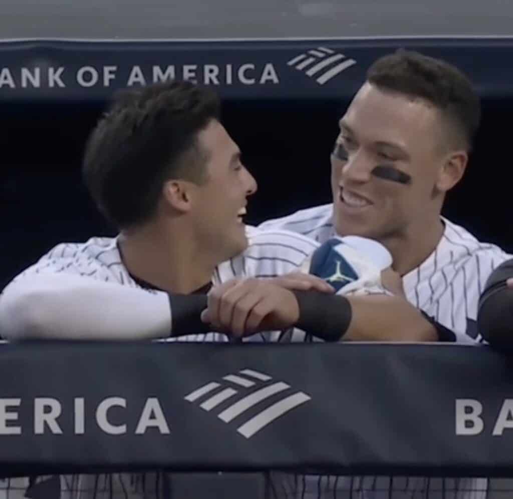 Anthony Volpe is with Aaron Judge at Yankee Stadium.