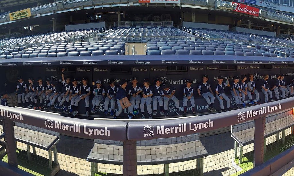 A special baseball training session organized by the New York Yankees for young kids at Yankee Stadium.