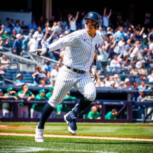 Yankees' Anthony Volpe hits his first grand slam against Oakland on May 10, 2023, at Yankee Stadium.