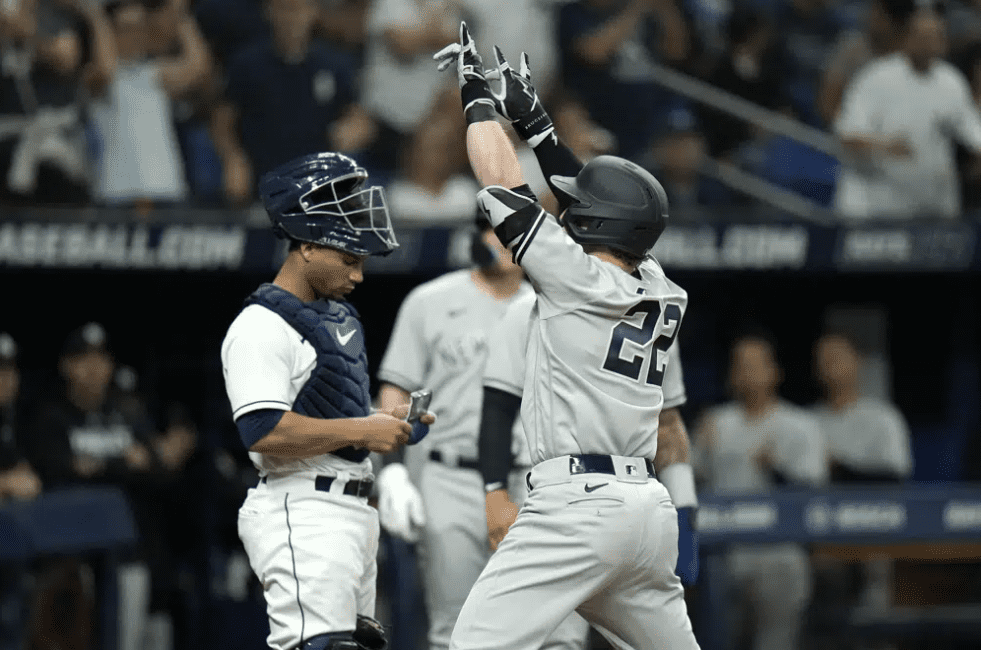 Harrison Bader hit a homer against the Rays on May 5, 2023, at Tropicana Field.