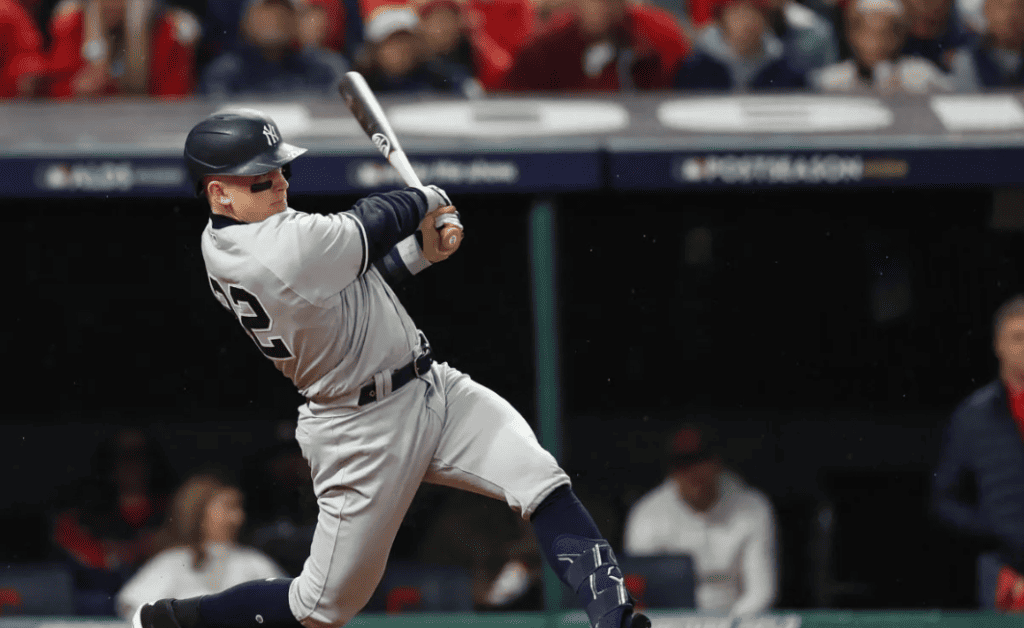 Harrison Bader of the Yankees hitting a home run against the Rays at Tropicana Field on May 7, 2023.