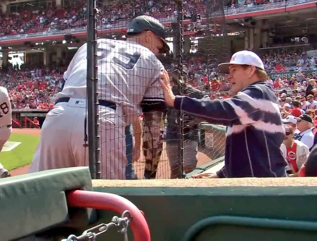 Aaron Judge greets Hit-King and Reds legend Pete Rose at Great American Ball Park on May 20, 2023.