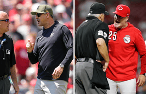 Umpires eject Yankees manager Aaron Boone and Reds manager David Bell at Cincinnati on May 21, 2023.
