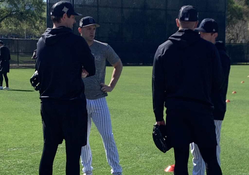 Matt Blake, the Yankees' pitching coach, with his players.