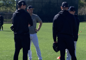 Matt Blake, the Yankees' pitching coach, with his players.