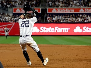 Harrison Bader expresses frustration with helmet slam in Yankees' loss to the Orioles on May 25, 2023.