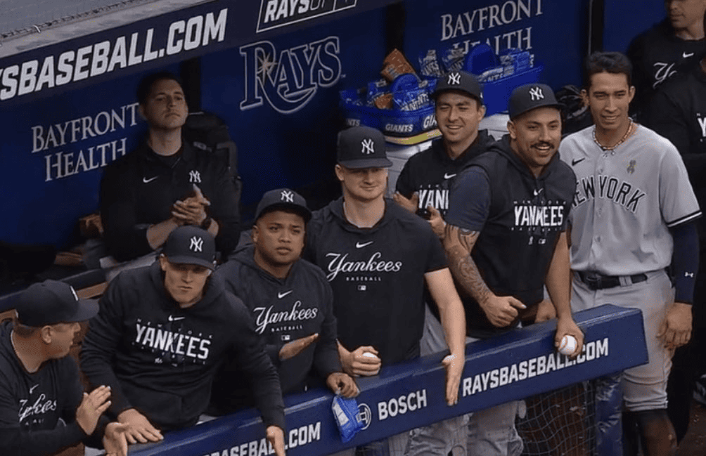 The Yankees' dugout at Tropicana Field on May 7, 2023.