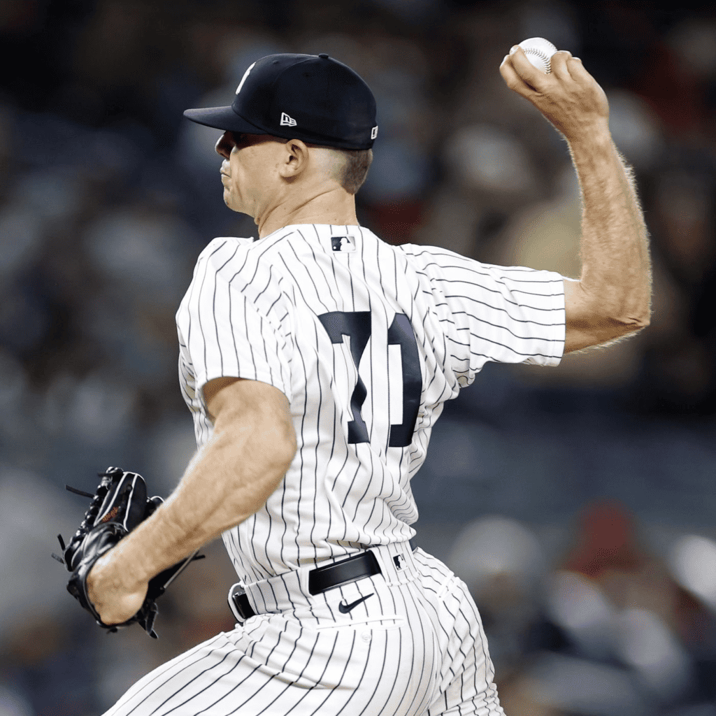 Ian Hamilton of the Yankees is pitching against the Athletics on May 8, 2023, at Yankee Stadium.