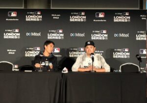 Yankees' Masahiro Tanaka and his translator, Shingo Horie in 2019.