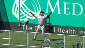 Wandy Peralta at Yankees bullpen in Orioles vs Yankees on April 8, 2023.