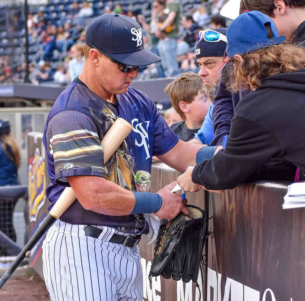 Kole Calhoun is with the RailRiders' fans.