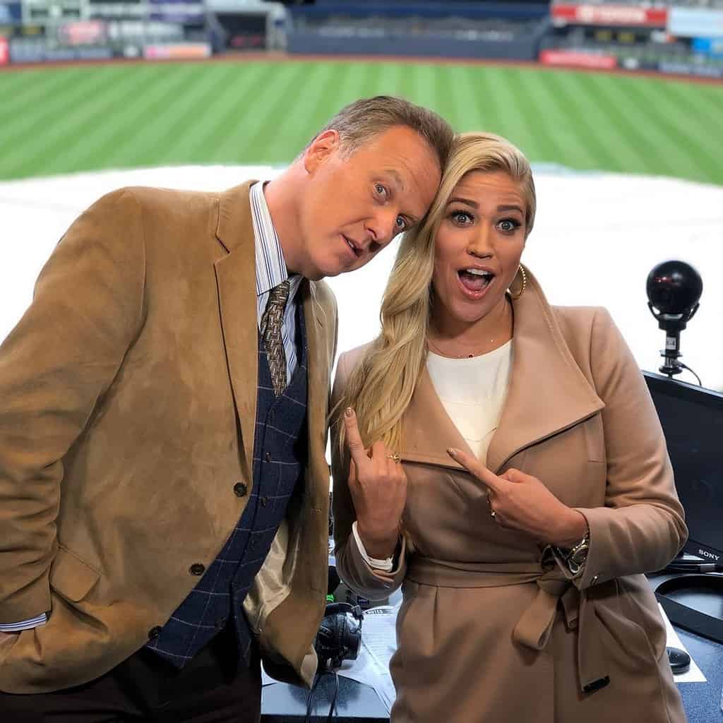 Michael Kay with Meredith Marakovits during a lighter moment at Yankee Stadium.
