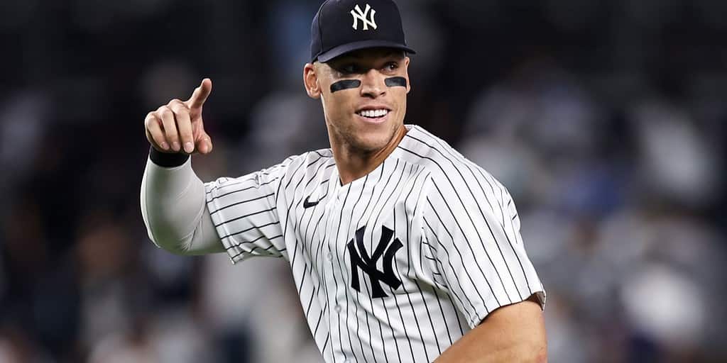Aaron Judge wearing a Yankees cap