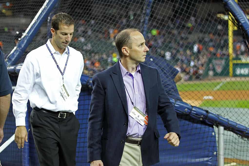 Mets' GM Billy Eppler is with Yankees GM Brian Cashman when he was in the Bronx.