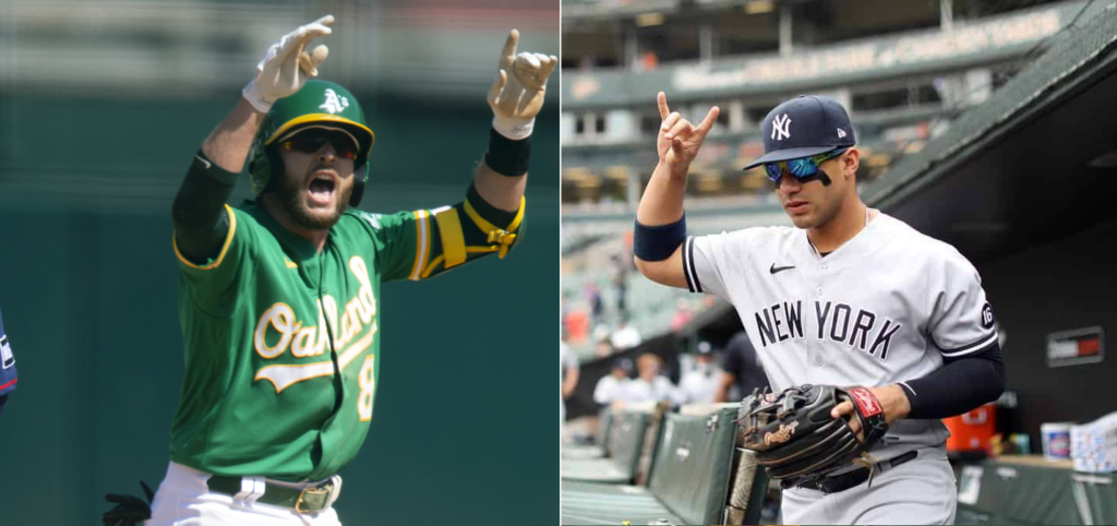 Oakland's Jed Lowrie and Yankees Gleyber Torres