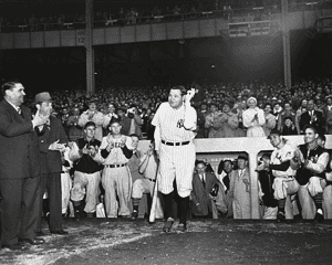 Silver gelatin photograph by Nat Fein of Babe Ruth emerging from the dugout, 1948; printed in the 1980s