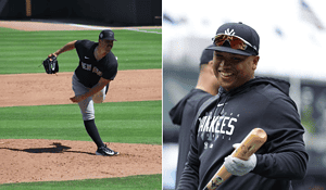 Carlos Rodon and Willie Calhoun of the New York Yankees