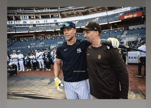 Aaron Judge is with San Diego Padres pitcher, Blake Snell.